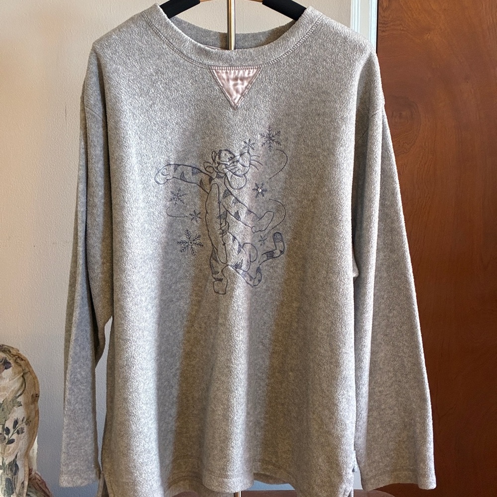 Gray Long Sleeve Fleece with Tigger Embroidered Design